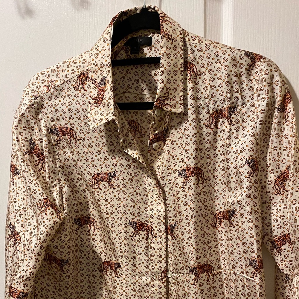 Silk Jcrew Tiger Blouse Shirt Size 12 NWT
